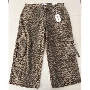 Disclosure Baggy Cargo Wide Leg Pants Women 20W Leopard Print Relaxed Fit NWT